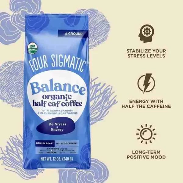 four sigmatic organic balance half caf ground coffee